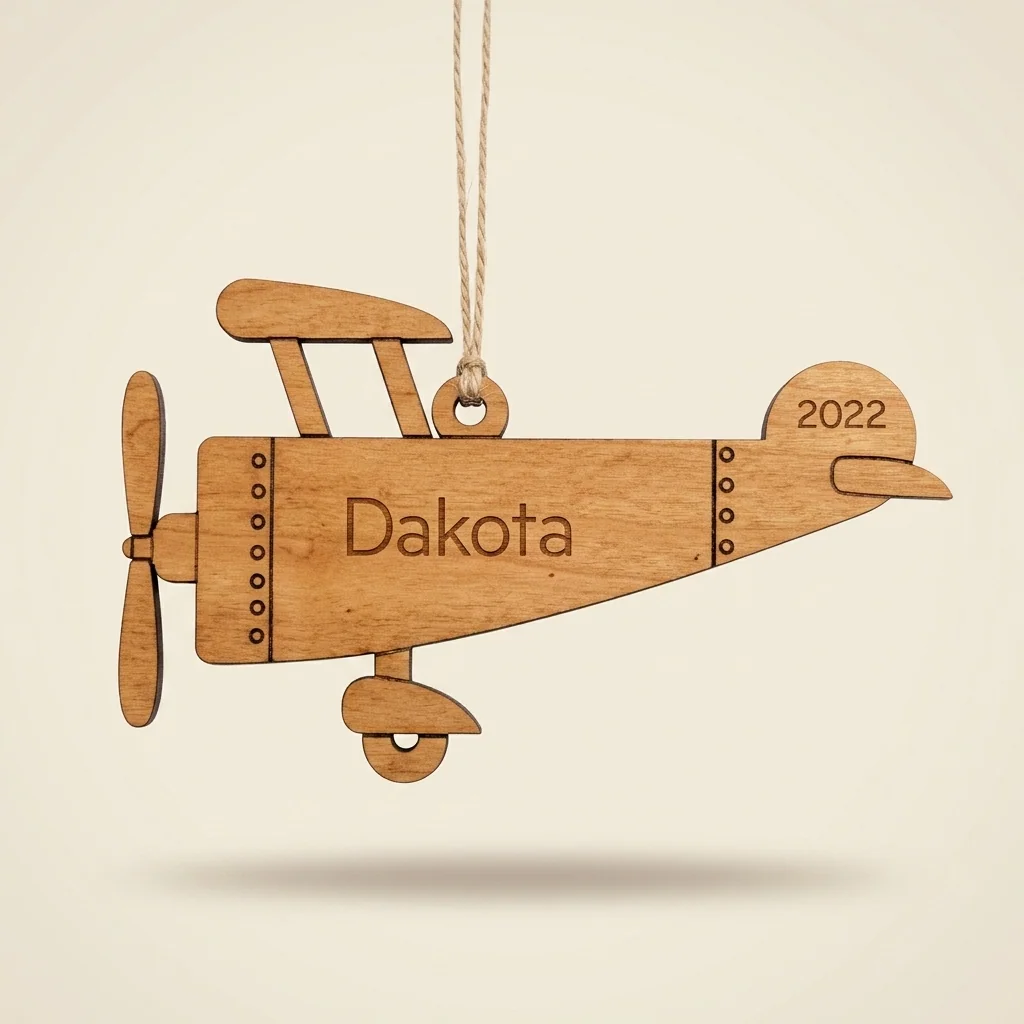 Ornamento navideño avión personalizado con nombre y año