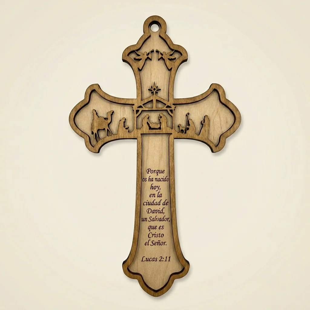 Cruz Pesebre con escritura Lucas 2:11