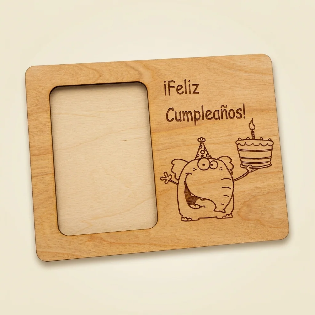 Marco elefante caricatura Feliz Cumpleaños con torta
