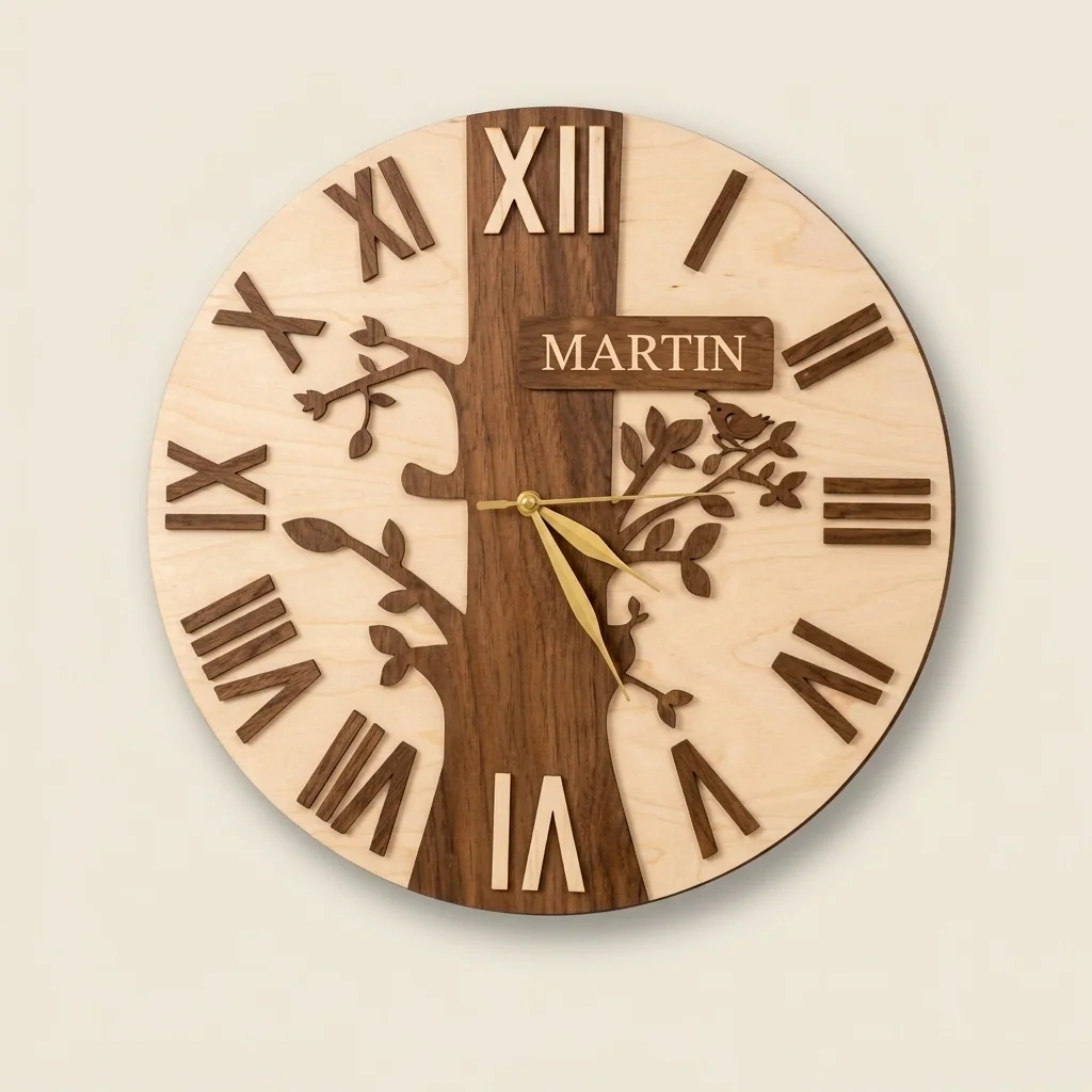 Reloj de pared con árbol y nombre personalizado